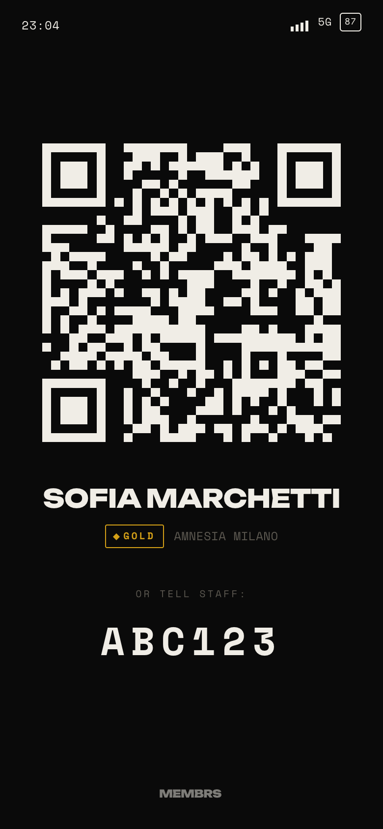 membrs member app — entry QR code